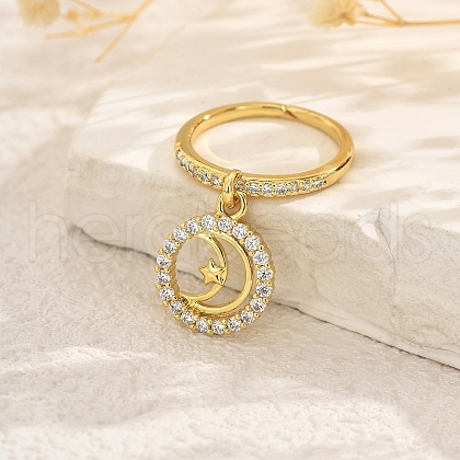 Brass Micro Pave Cubic Zirconia Pendant Finger Rings for Women OA1254-3-1