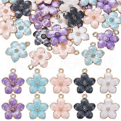 SUNNYCLUE 40Pcs 5 Colors Zinc Alloy Enamel Pendants PALLOY-SC0004-37-1