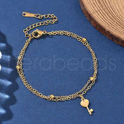 304 Stainless Steel Key Charm Chain Bracelets BJEW-M097-01B-G-1