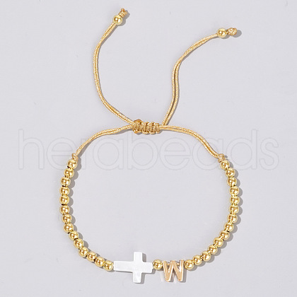 Brass Round Bead Braided Bead Bracelets VB3830-23-1