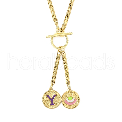 Ion Plating(IP) 304 Stainless Steel Purple Enamel Letter & Eye Pendant Wheat Chain Necklaces STAS-Z102-01G-Y-1