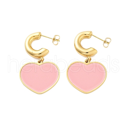 Ion Plating(IP) 304 Stainless Steel Heart Stud Earrings EJEW-A114-11G-03-1