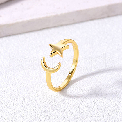 Simple Style S925 Sterling Silver Moon Star Cuff Ring for Women XT9410-1