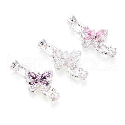 Brass Micro Pave Cubic Zirconia Fold Over Clasps KK-U037-10S-1