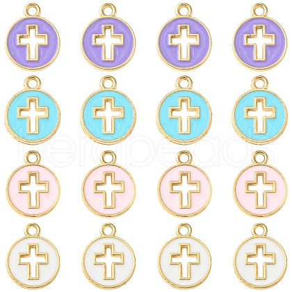 16Pcs 4 Colors Light Gold Plated Alloy Enamel Pendants ENAM-FS0001-85-1
