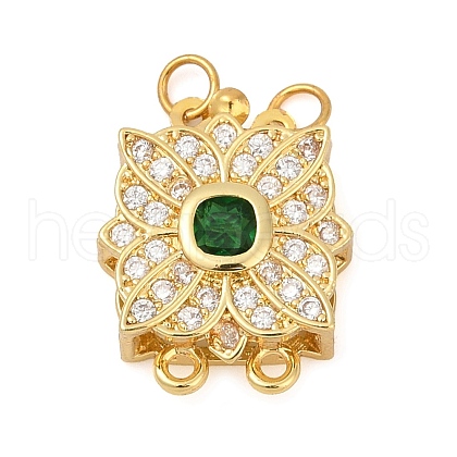 Rack Plating Flower Brass Micro Pave Cubic Zirconia Box Clasps KK-F876-14G-1