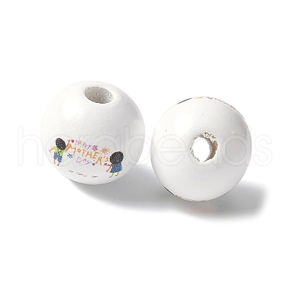 Mother's Day Theme Printed Wood European Beads WOOD-F016-04-1