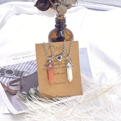 2Pcs Glass Double Faceted Pointed Bullet Pendant Couple Necklaces with Heart Magnetic Clasps FS-WG058EE-07-1