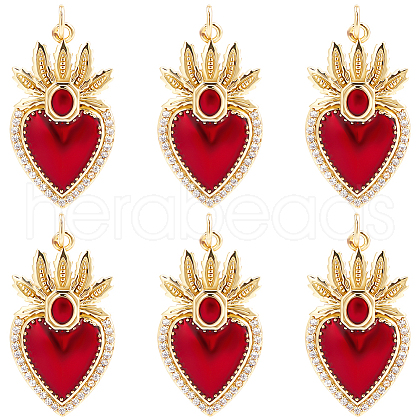 Beebeecraft 6Pcs Brass Micro Pave Clear Grade AAA Cubic Zirconia Pendants KK-BBC0015-32A-1