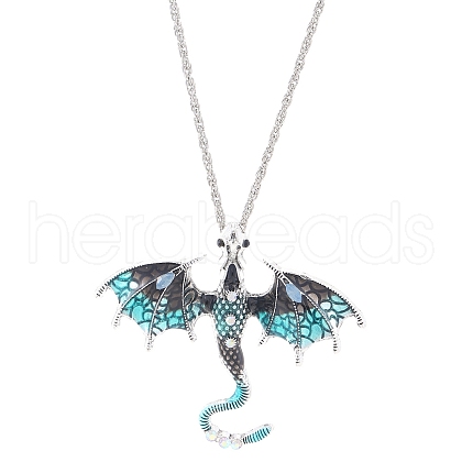 Alloy Enamel Dragon Pendant Necklaces NJEW-V005-01AS-01-1