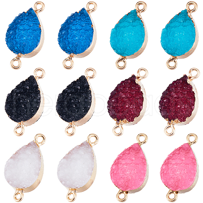 SUNNYCLUE 12Pcs 6 Colors Druzy Quartz Crystal Dyed Connector Charms FIND-SC0005-33-1