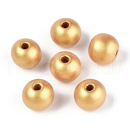 Spray Painted Round Natural Schima Wood Beads WOOD-A018-14mm-01-1