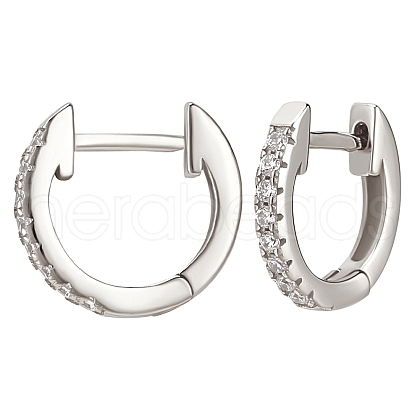 Beebeecraft 1 Pair 925 Sterling Silver with Clear Cubic Zirconia Hoop Earrings EJEW-BBC0001-37P-1