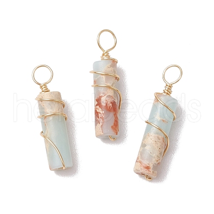 Dyed Synthetic Imperial Column Copper Wire Wrapped Pendants PALLOY-JF03491-1