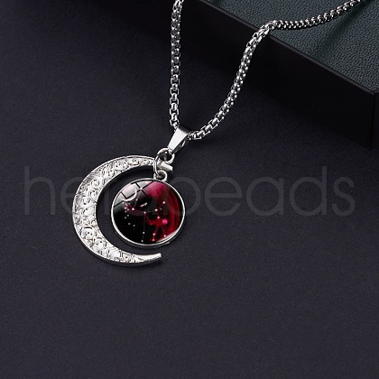 Alloy & Glass Luminous Moon Constellation Pendant Necklaces WG12A0F-08-1
