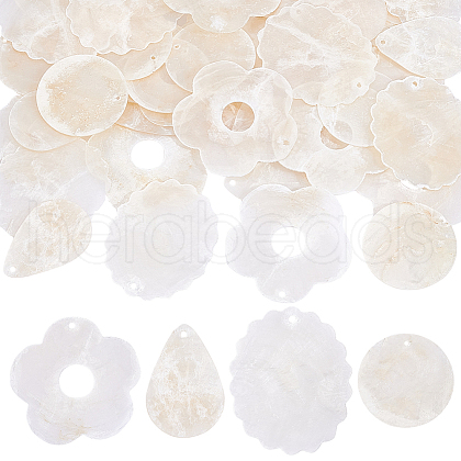 AHADERMAKER 48Pcs 4 Styles Natural Capiz Shell Pendants SHEL-GA0001-20-1