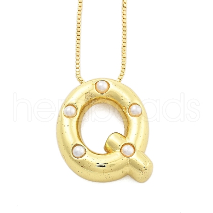 Brass & Plastic Pearl Letter Pendant Box Chain Necklaces for Women NJEW-U017-01G-17-1