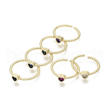 Mother's Day Rings Brass Micro Pave Cubic Zirconia Cuff Rings RJEW-T016-12G-NF-1