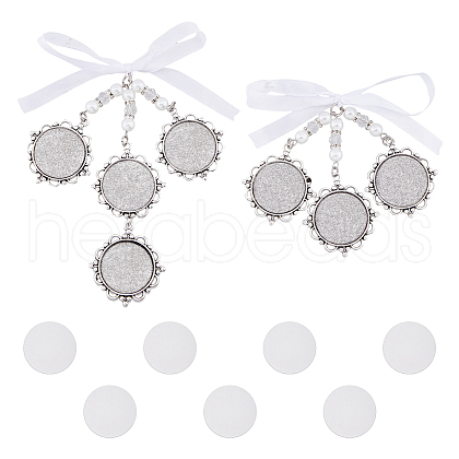 2Pcs 2 Styles Flat Round Alloy Pendant Decorations HJEW-AB00453-1