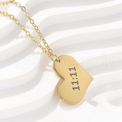 304 Stainless Steel Number 11:11 Pendant Necklaces NJEW-NH0002-01G-01-1