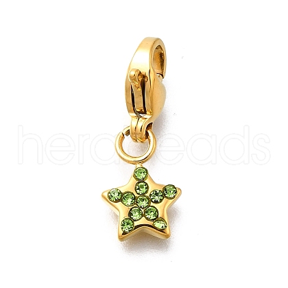 Star 304 Stainless Steel Rhinestone Pendants Decoration STAS-R159-57G-04-1