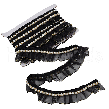 FINGERINSPIRE 4 Yards Chiffon Pleated Lace Ribbon with Plastic Beads OCOR-FG0002-65-1
