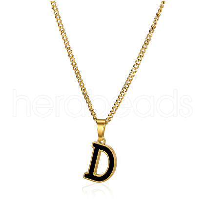 304 Stainless Steel Black Enamel Initial Pendant Twisted Chain Necklaces WG978E8-04-1