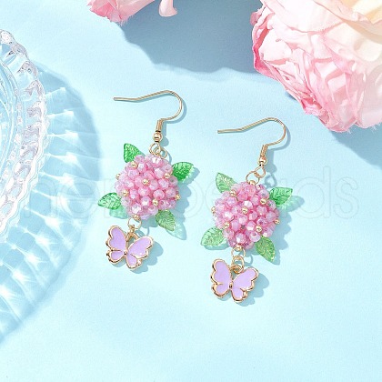 304 Stainless Steel Flower with Butterfly Dangle Earrings EJEW-MZ00455-05-1