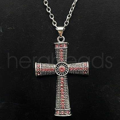 Alloy Rhinestone Cross Pendant Necklaces NX3454-8-1