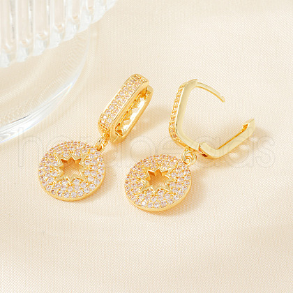 Valentine's Day Brass Clear Cubic Zirconia Flat Round with Hollow Star Hoop Earrings MG0882-2-1