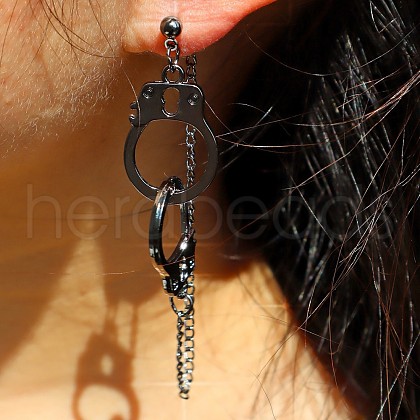 Handcuffs Alloy Curb Chain Dangle Stud Earrings FS-WG10D04-01-1