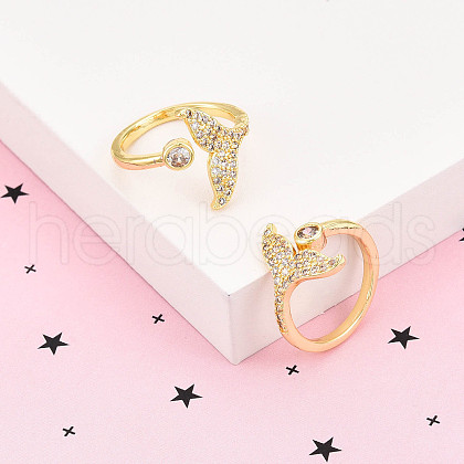 Brass Micro Pave Clear Cubic Zirconia Cuff Rings for Women KK-T074-23G-1
