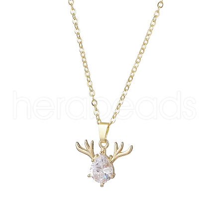 Christmas Deer Head Glass Pendant Necklaces NJEW-TA00142-1