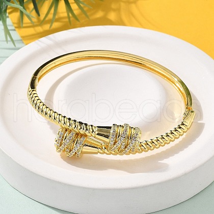Brass Micro Pave Clear Cubic Zirconia Hinged Bangles BJEW-S168-03G-1