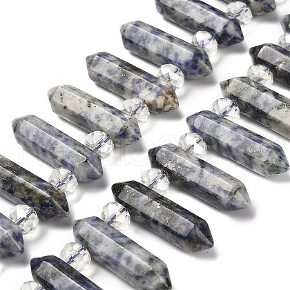 Natural Blue Spot Jasper Double Terminated Point Beads Strands G-H069-A10-01-1