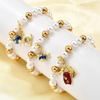Travel Theme Brass Stretch Bracelets BJEW-C098-05-1