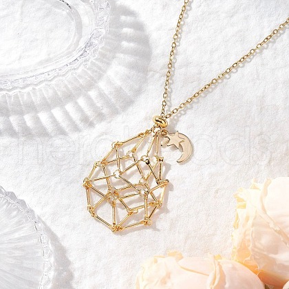 304 Stainless Steel Empty Macrame Pouch Star Moon Pendant Cable Chain Necklaces NJEW-JN05282-02-1