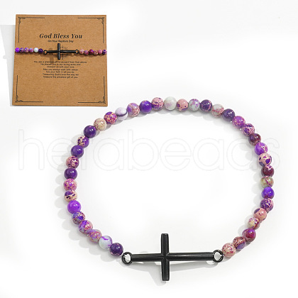 Cross Beaded Bracelet with Imperial Jasper for Men JT7568-7-1
