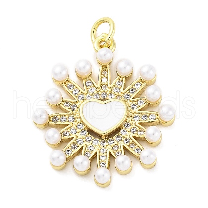 Brass Micro Pave Cubic Zirconia Enamel ABS Imitation Pearl Pendants KK-D325-22G-02-1