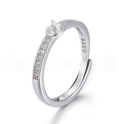 Anti-Tarnish Adjustable Rhodium Plated 925 Sterling Silver Finger Ring Components X-STER-F048-15P-1