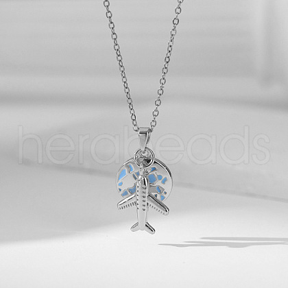 Airplane & Earth 304 Stainless Steel Pendant Necklaces FS-WG81D22-06-1
