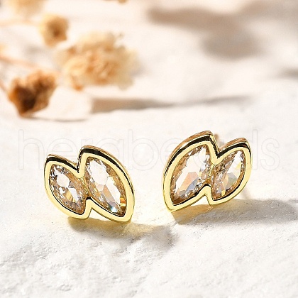 Horse Eye Brass Micro Pave Clear Cubic Zirconia Stud Earrings EJEW-R018-09G-1