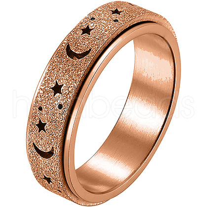 201 Stainless Steel Moon and Star Rotatable Finger Ring MOST-PW0001-005D-04-1