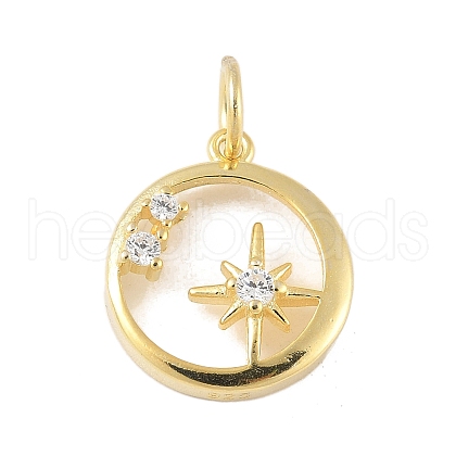 925 Sterling Silver Pave Clear Cubic Zirconia Ring with Star Pendants STER-R013-10G-1