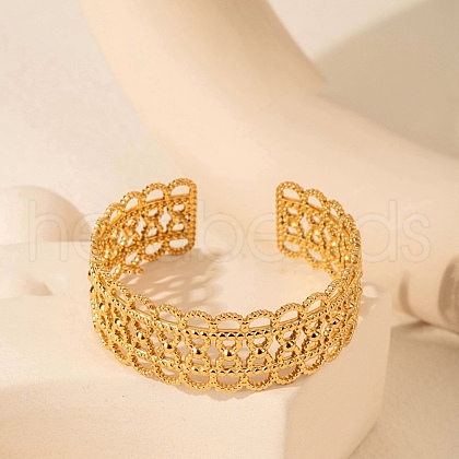 304 Stainless Steel Cuff Bangles for Women BJEW-U032-14G-1