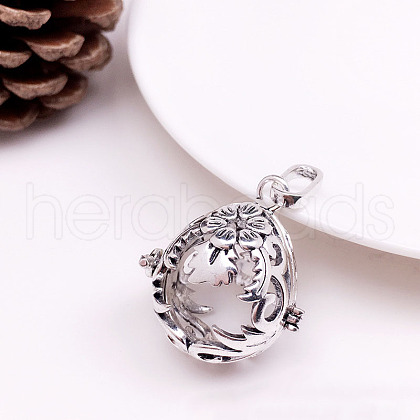 Tibetan Style Brass Bead Cage Pendants BECA-PW0001-08C-1