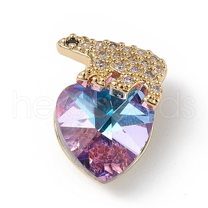 Real 18K Gold Plated Rack Plating Brass Micro Pave Clear Cubic Zirconia Pendants KK-C015-06G-03-1