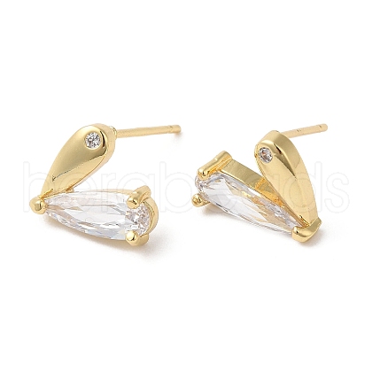 Heart Brass Micro Pave Cubic Zirconia Stud Earrings for Valentine's Day EJEW-F316-16G-1