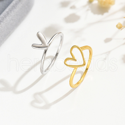Irregular Double Heart 925 Sterling Silver Stackable Finger Rings for Women DW2837-2-1