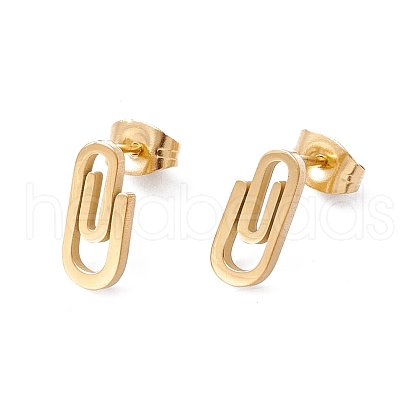304 Stainless Steel Paperclip Shape Stud Earrings for Men Women EJEW-E163-10G-1